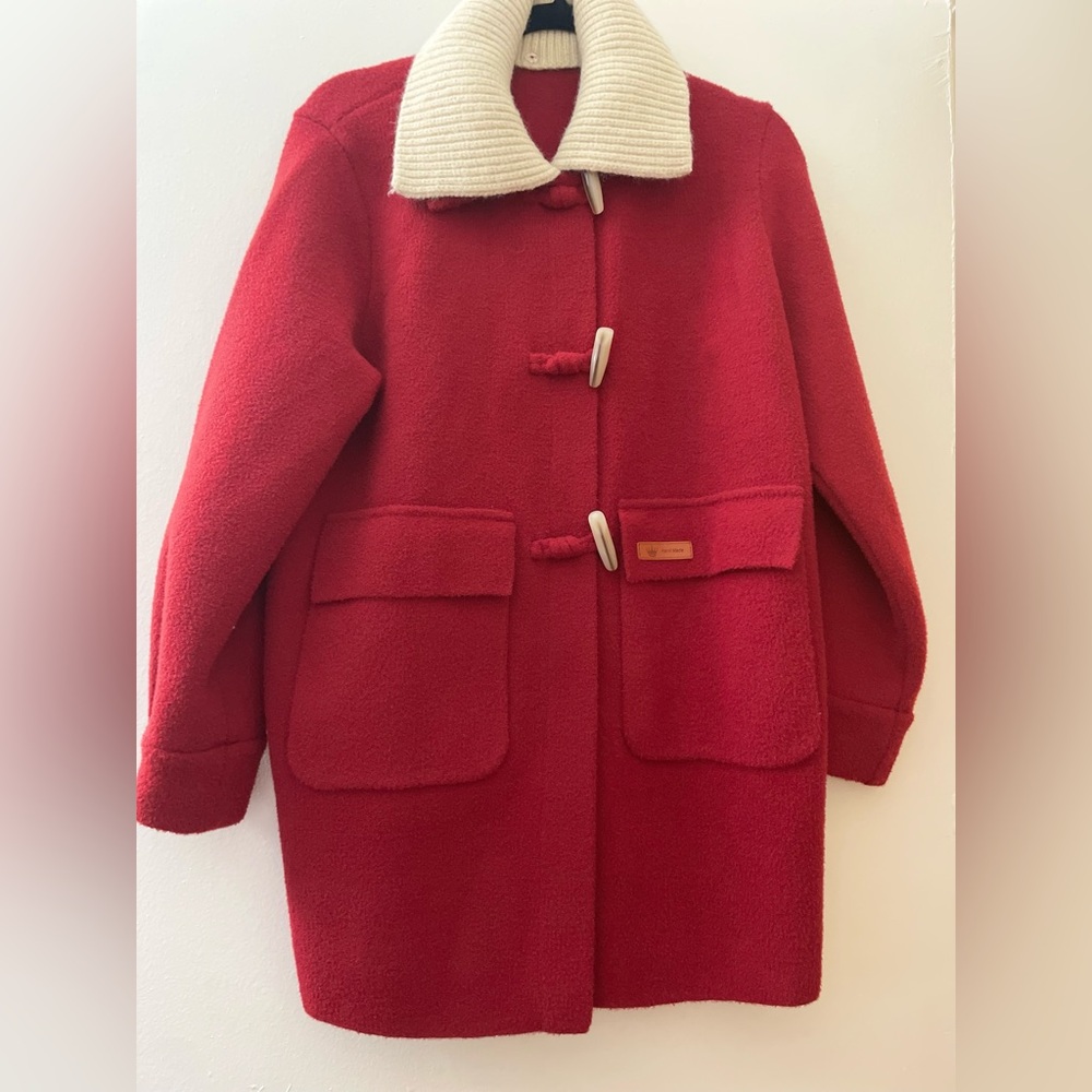 Red Wool Woman’s Coat With Toggle Buttons - Nwot - image 1